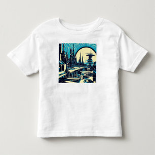 SF Futuristic City Woodcut 3 Toddler T-Shirt