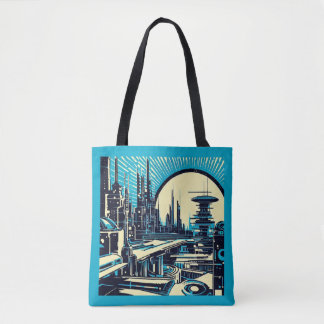 SF Futuristic City Woodcut 3 Tote Bag