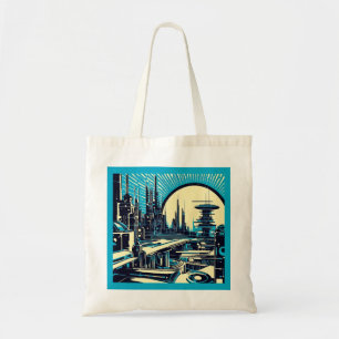 SF Futuristic City Woodcut 3 Tote Bag