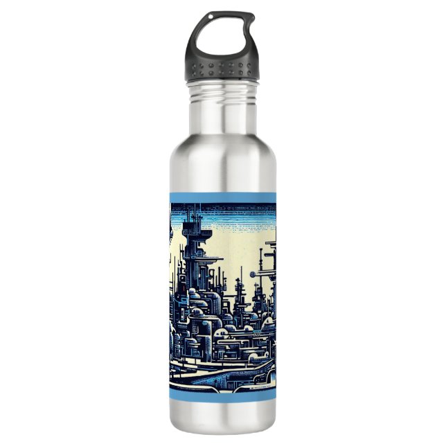SF Futuristic City Woodcut 4 710 Ml Water Bottle (Front)