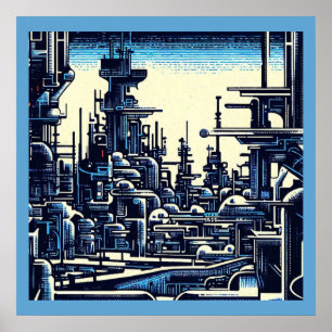 SF Futuristic City Woodcut 4 Poster