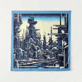 SF Futuristic City Woodcut 4 Tapestry