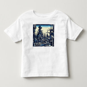 SF Futuristic City Woodcut 4 Toddler T-Shirt