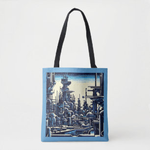 SF Futuristic City Woodcut 4 Tote Bag