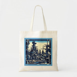 SF Futuristic City Woodcut 4 Tote Bag