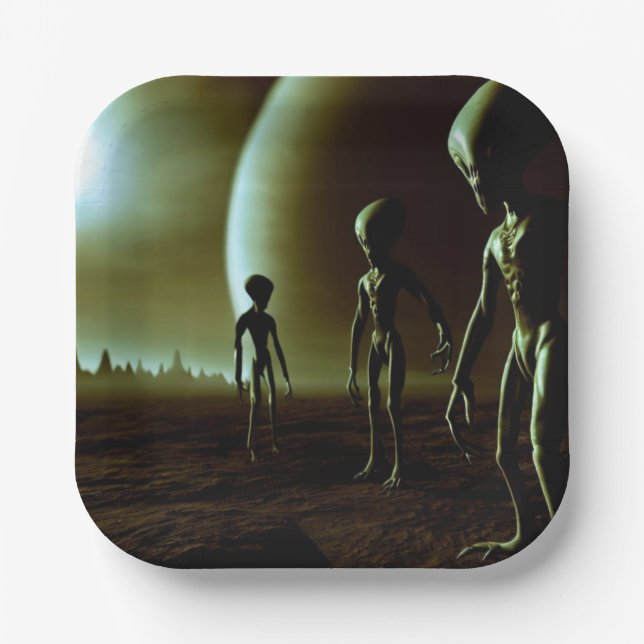 SF Grey Aliens 1 Paper Plate (Front)