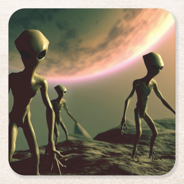 SF Grey Aliens 2 Square Paper Coaster (Front)