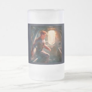 SF Hero Aboard Spaceship 1 Frosted Glass Beer Mug
