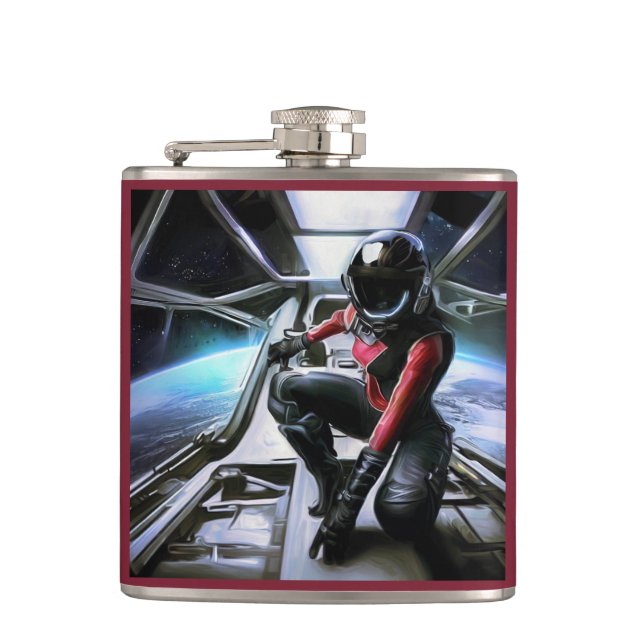 SF Hero Aboard Spaceship 2 Hip Flask (Front)