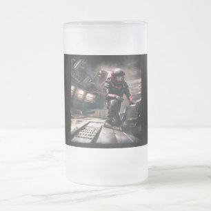 SF Hero Aboard Spaceship 3 Frosted Glass Beer Mug