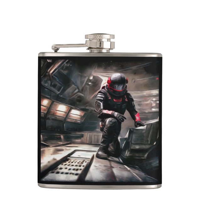 SF Hero Aboard Spaceship 3 Hip Flask (Front)