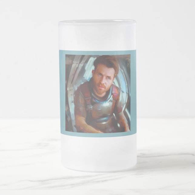 SF Hero Aboard Spaceship 4 Frosted Glass Beer Mug (Center)