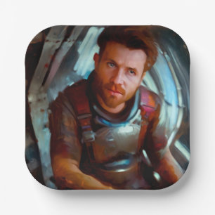 SF Hero Aboard Spaceship 4 Paper Plate