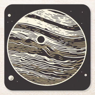 SF Jupiter Woodcut 1 Square Paper Coaster