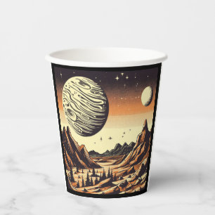 SF Mars Landscape Woodcut 1 Paper Cups
