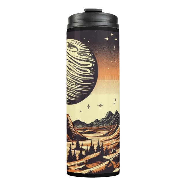 SF Mars Landscape Woodcut 1 Thermal Tumbler (Front)
