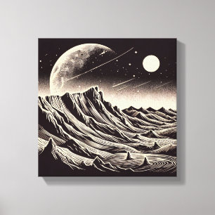 SF Mars Landscape Woodcut 3 Canvas Print