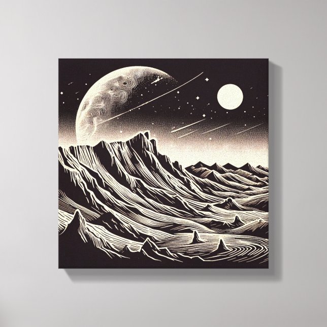SF Mars Landscape Woodcut 3 Canvas Print (Front)