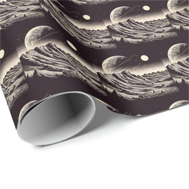 SF Mars Landscape Woodcut 3 Wrapping Paper (Roll Corner)
