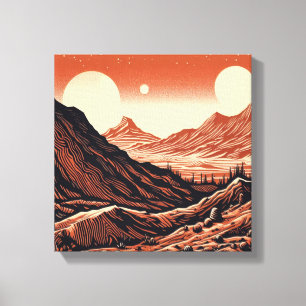 SF Mars Landscape Woodcut 4 Canvas Print