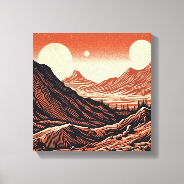 SF Mars Landscape Woodcut 4 Canvas Print (Front)