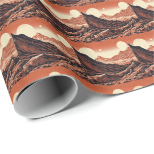 SF Mars Landscape Woodcut 4 Wrapping Paper