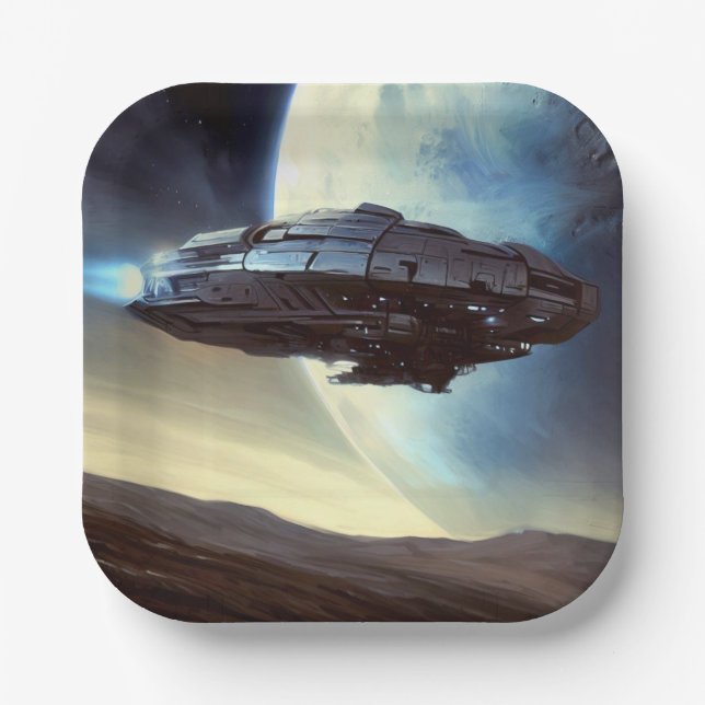 SF Orbiting Spaceship 2 Paper Plate (Front)
