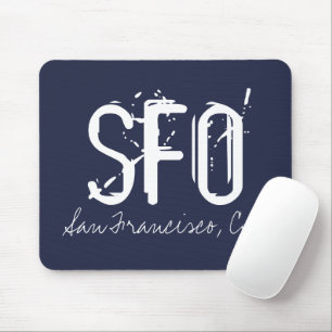 SFO San Francisco Typography Blue Mouse Mat