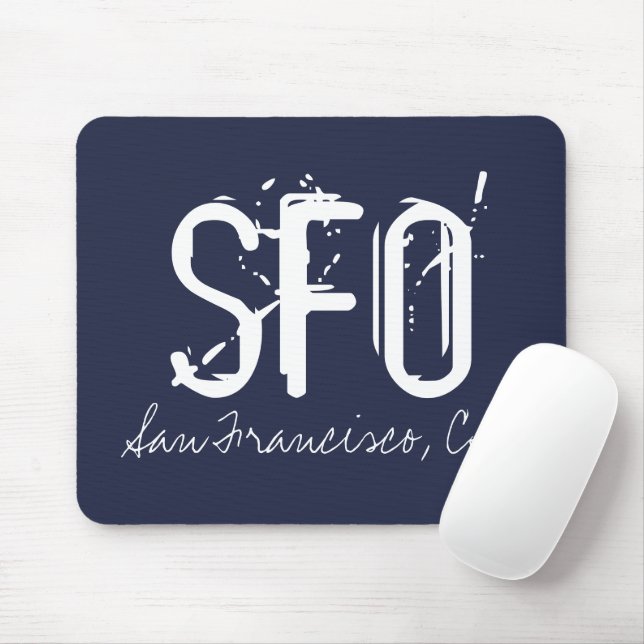 SFO San Francisco Typography Blue Mouse Mat (With Mouse)