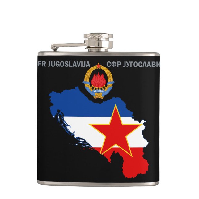 SFR Yugoslavia - Map - Emblem - Flag Hip Flask (Front)