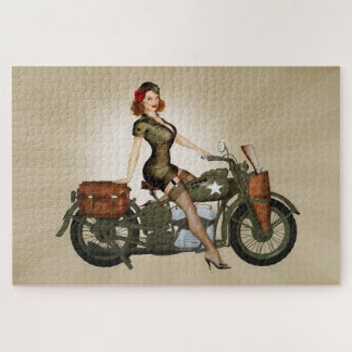 Sgt. Davidson Army Motorcycle Pinup Jigsaw Puzzle
