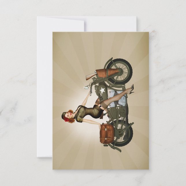 Sgt. Davidson Army Motorcycle Pinup Thank You Card (Front)