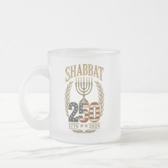 Shabbat 250th Anniversary Frosted Glass Mug  (Left)