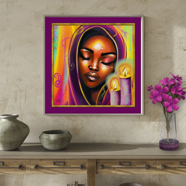 Shabbat Candle Lighting Hebrew African Woman Art Poster (Creator Uploaded)