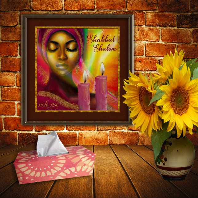 Shabbat Shalom Candles Hebrew African Woman Art Poster (Creator Uploaded)