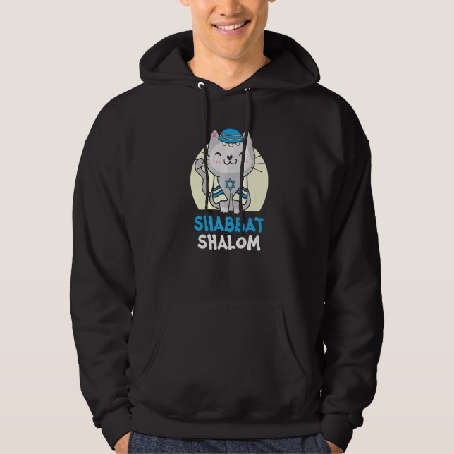 Shabbat Shalom Cat  Holy Day Judaism Yom Kippur Hoodie (Front)