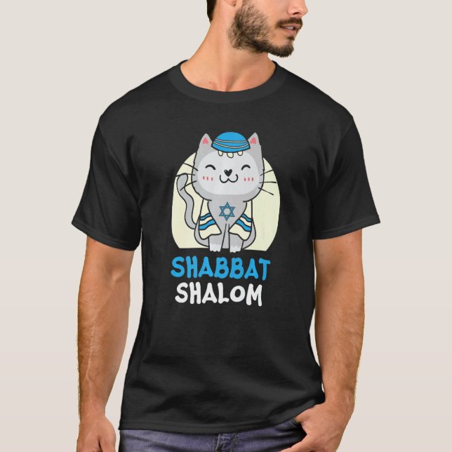 Shabbat Shalom Cat  Holy Day Judaism Yom Kippur T-Shirt (Front)