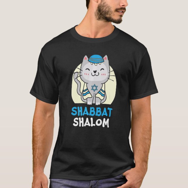 Shabbat Shalom Cat  Holy Day Judaism Yom Kippur T-Shirt (Front)