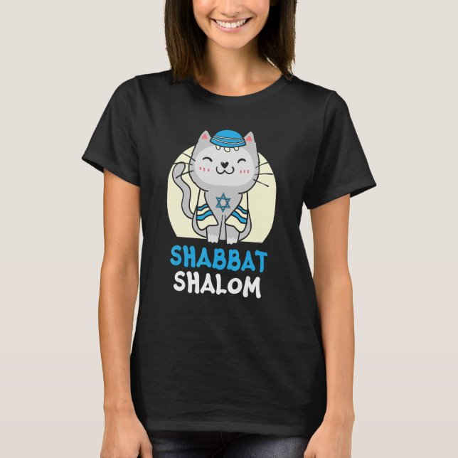 Shabbat Shalom Cat   Holy Day Judaism Yom Kippur T-Shirt (Front)