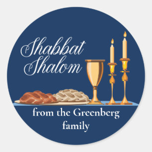 Shabbat Shalom Custom Blue Sabbath Dinner Classic Round Sticker