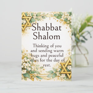Shabbat Shalom, Eucalyptus Baby's Breath Gold Wish Card