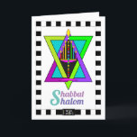 Shabbat Shalom greeting card<br><div class="desc">This violful and lit menorah proudly sit atop a colorful Star of David and carries the joyful Shabbat Shalom message.  Interior card is coordinated,  bordered and has been written.  Shabbat Shalom!  ~ karyn</div>