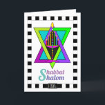 Shabbat Shalom greeting card<br><div class="desc">This violful and lit menorah proudly sit atop a colorful Star of David and carries the joyful Shabbat Shalom message.  Interior card is coordinated,  bordered and has been written.  Shabbat Shalom!  ~ karyn</div>