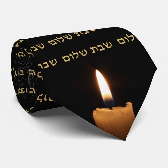 Shabbat Shalom Hebrew Jewish Shabbos Candles Tie (Rolled)