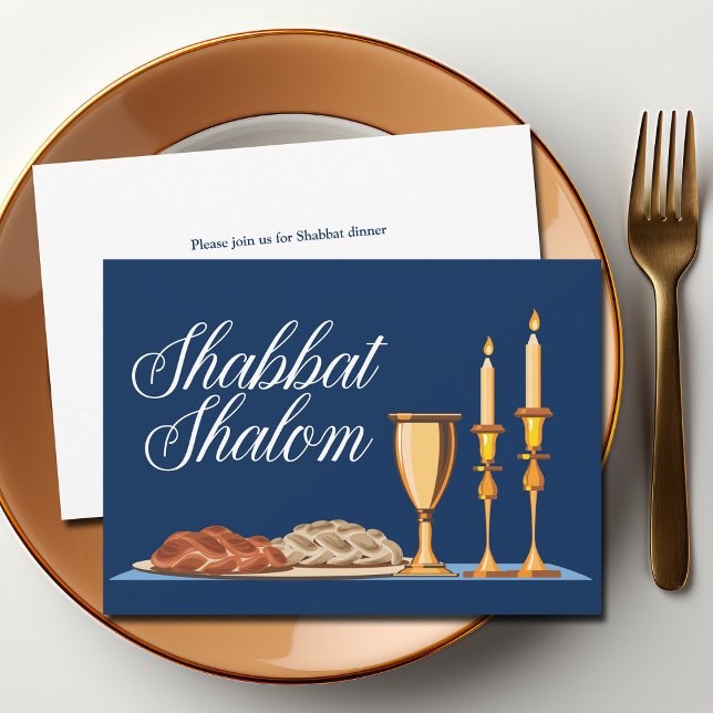 Shabbat Shalom Jewish Family Blue Custom Dinner Invitation (Creator Uploaded)