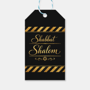 Shabbat Shalom Jewish Judaica Gold Black Luxury Gift Tags