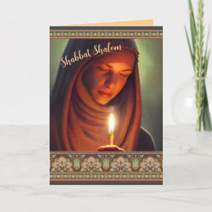 Shabbat Shalom Jewish Woman Candle Card