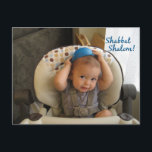 Shabbat Shalom! Postcard<br><div class="desc">Cute Jewish baby has made his own yarmulke with a blue bowl! Adorable card for Shabbat.</div>