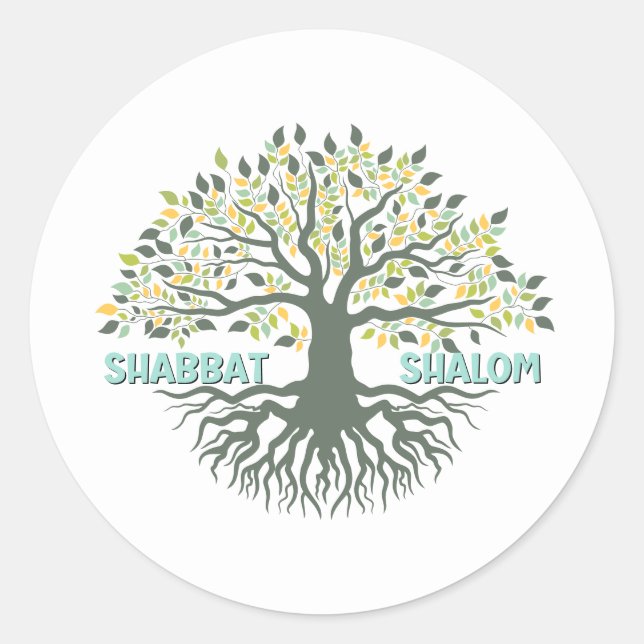 Shabbat Shalom Tree of Life Ez Hachaim Jewish Classic Round Sticker (Front)