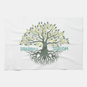 Shabbat Shalom Tree of Life Ez Hachaim Jewish Tea Towel